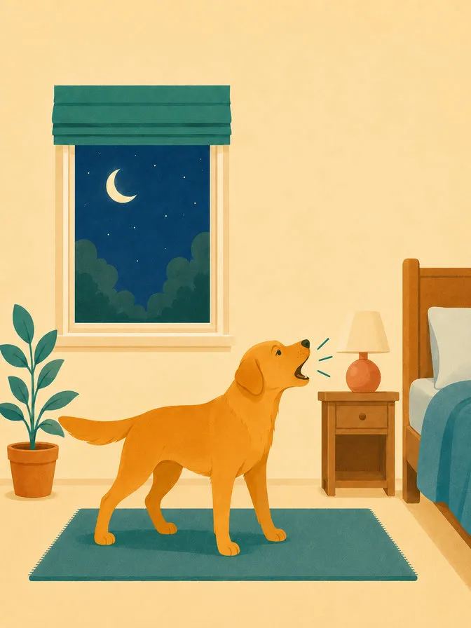 Cane che abbaia in camera da letto di notte