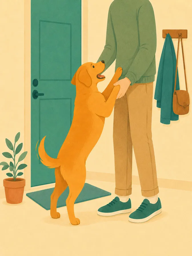 Cane che salta addosso al proprietario appena rientrato a casa